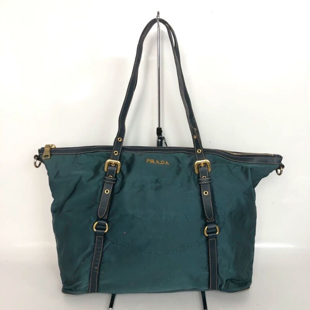 PRADA Tessuto Handbag Green Gold Bag Designer